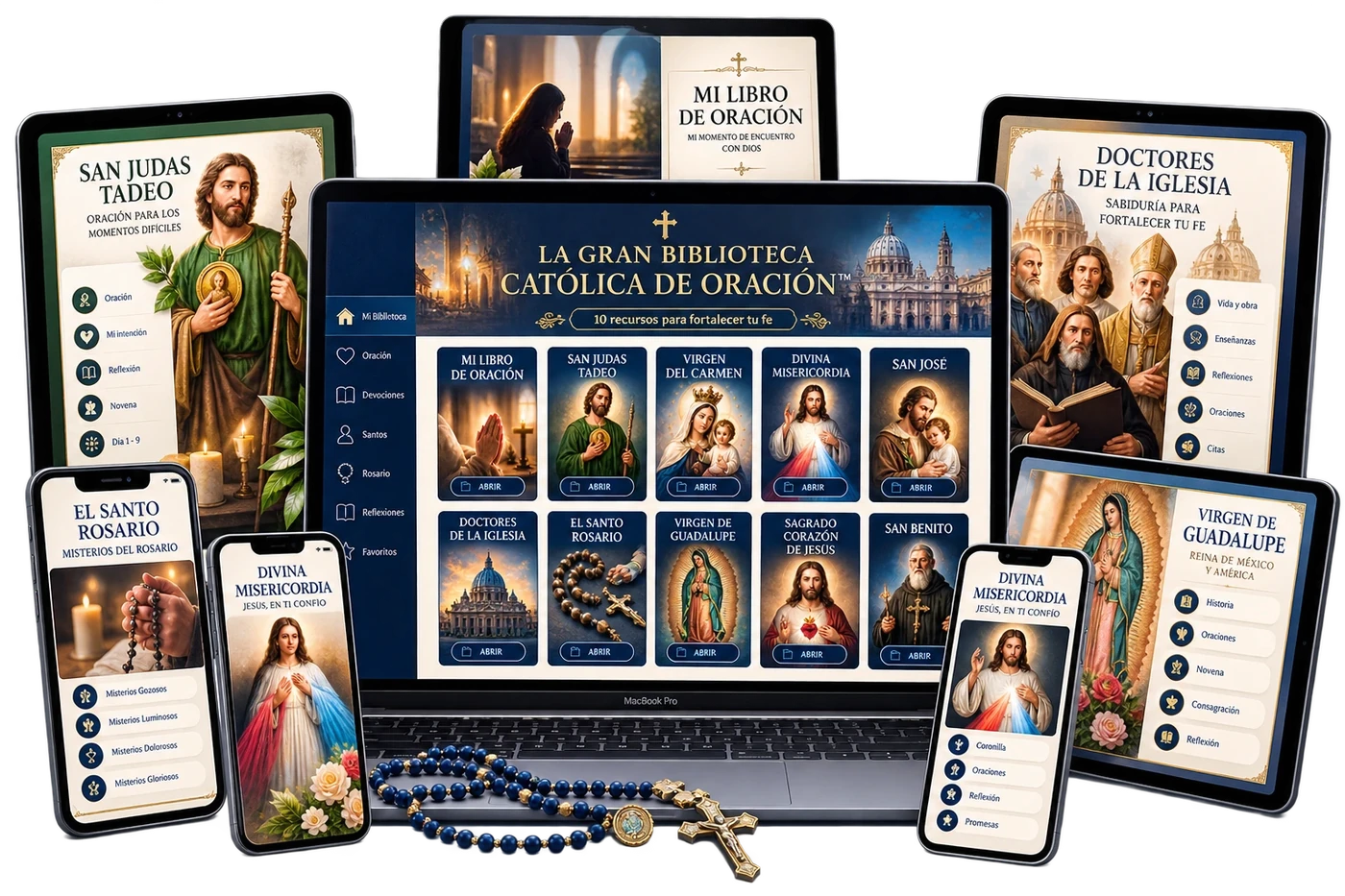 Los 10 recursos de La Gran Biblioteca Católica de Oración en celular, tablet y laptop